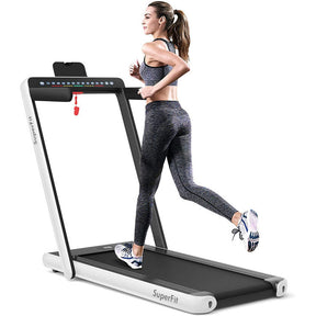 2-in-1 Folding Electric Motorized Treadmill with Remote Control and Dual Display