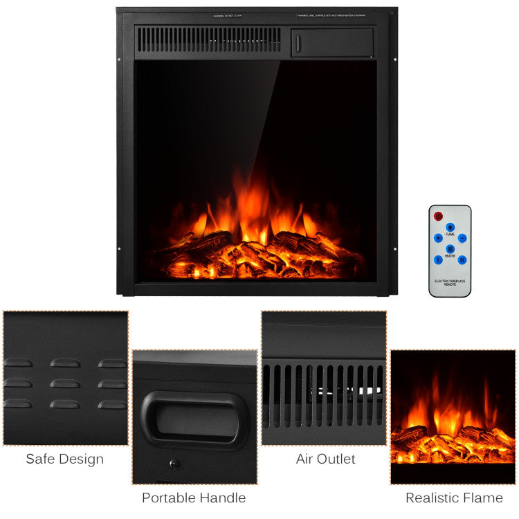 22.5 Inch Realistic Flames Electric Fireplace Insert Recessed and Freestanding Heater with Overheating Protection Remote Control
