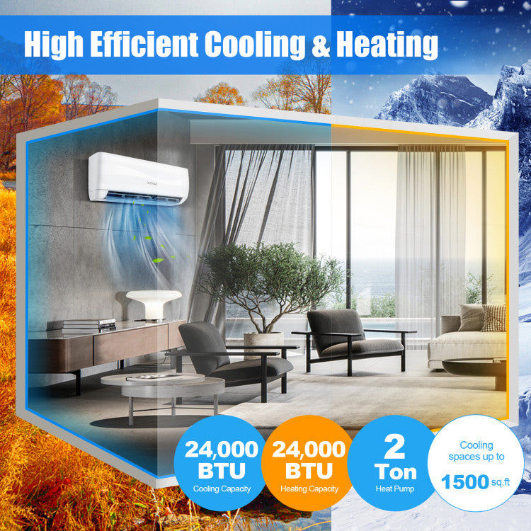 24000BTU 208-230V Mini Split Air Conditioner and Heater 18.5 Seer2 Wall-Mounted Ductless AC Unit with Self Cleaning and Auto Defrost