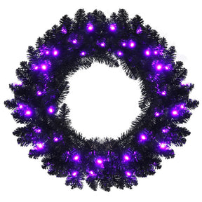 24 Inch Artificial Pre-lit Halloween Wreath with 35 Purple LED Lights