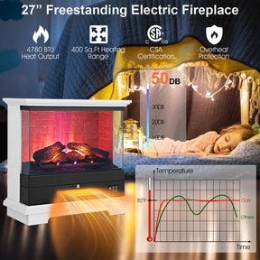 27 Inch Freestanding Electric Fireplace 1400W Fireplace Heater with Thermostat Control and Overheat Protection
