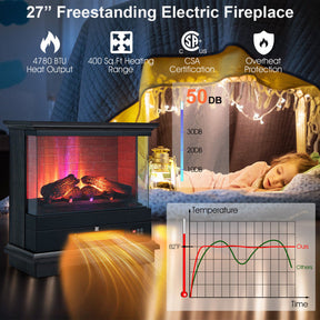 27 Inch Freestanding Electric Fireplace 1400W Fireplace Heater with Thermostat Control and Overheat Protection