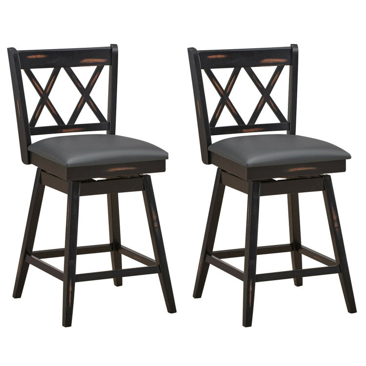 2 Pieces 25 Inch Counter Height Bar Stool 360° Swivel Seat with Soft Cushion and Ergonomic Backrest