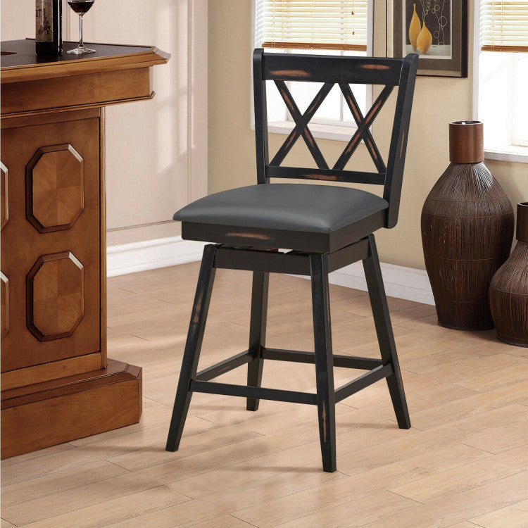 2 Pieces 25 Inch Counter Height Bar Stool 360° Swivel Seat with Soft Cushion and Ergonomic Backrest