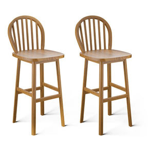 2 Pieces 30 Inch Height Wooden Bar Stools with Backrest and Footrest