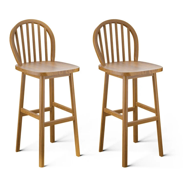 2 Pieces 30 Inch Height Wooden Bar Stools with Backrest and Footrest