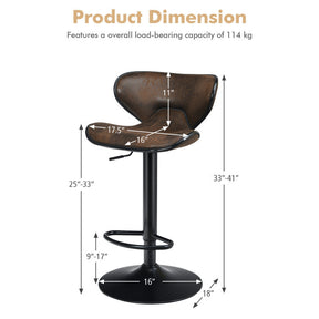 2 Pieces Adjustable Counter Height Bar Stools 360 Degrees Swivel Armless Dining Chair for Pub Kitchen