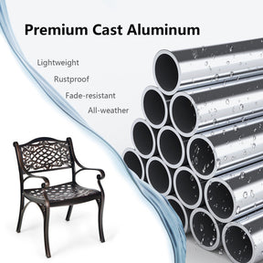 2 Pieces Outdoor Armchairs All-Weather Cast Aluminum Bistro Chairs Patio Dining Chairs with Armrests and Adjustable Feet
