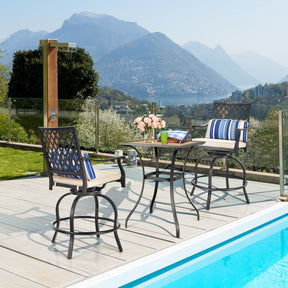 2 Pieces Outdoor Bar Height Metal Swivel Chairs with Soft Cushions