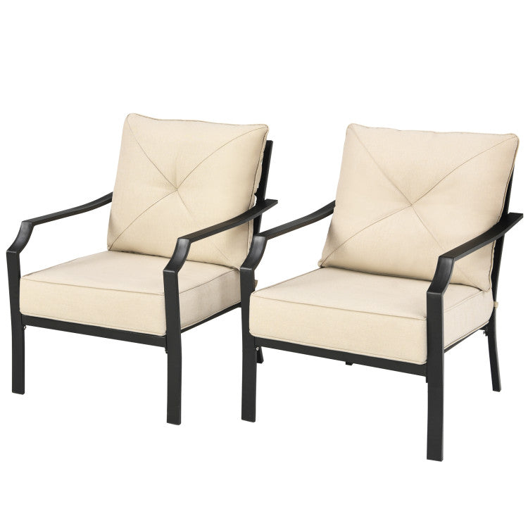2 Pieces Patio Garden Dining Chairs Outdoor Bistro Armchairs with Padded Cushions