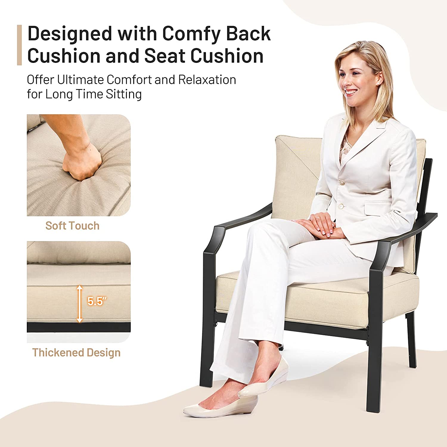 2 Pieces Patio Garden Dining Chairs Outdoor Bistro Armchairs with Padded Cushions