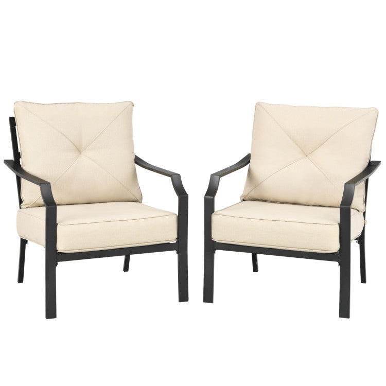 2 Pieces Patio Garden Dining Chairs Outdoor Bistro Armchairs with Padded Cushions