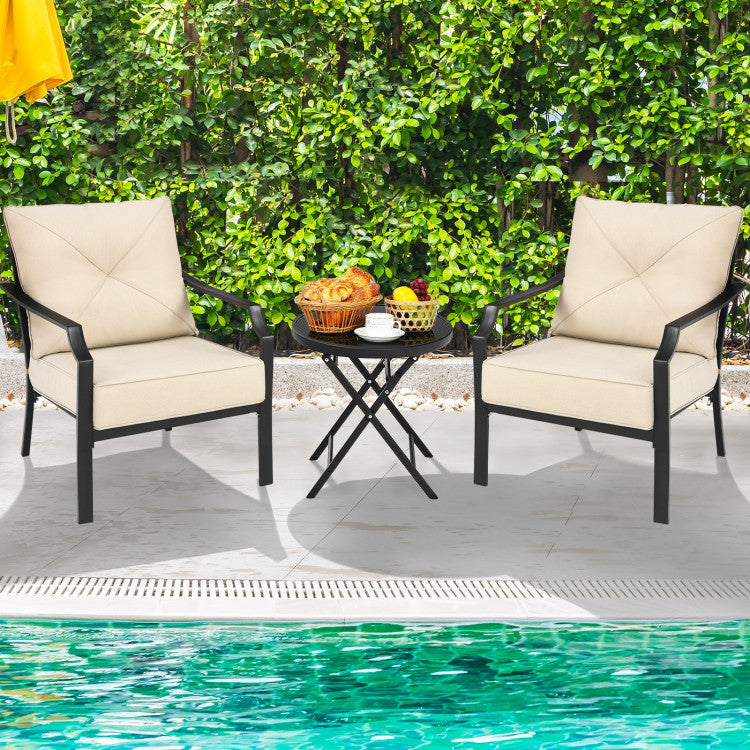 2 Pieces Patio Garden Dining Chairs Outdoor Bistro Armchairs with Padded Cushions