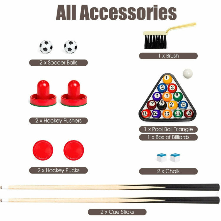 3-in-1 Combo Game Table 48Inch Multi Game Table with Soccer Slide Hockey Billiard for Game Rooms Family Night