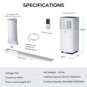3-in-1 Portable Air Conditioner 10000 BTU AC Unit Air Cooler with Remote Control and 1-24 Hours Timer