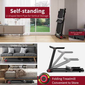 3.75HP Folding Treadmill Freestanding Commercial Heavy Duty Running Machine with LCD Display and 3 Sport Modes