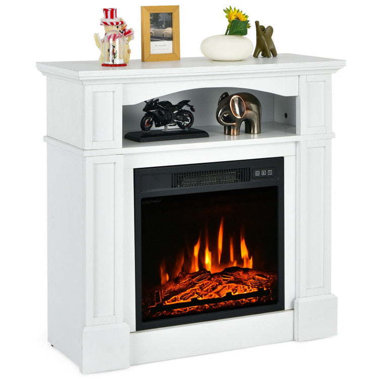 32 Inch Electric Fireplace Mantle 1400W Freestanding TV Stand Heater with Remote Control and Adjustable Brightness