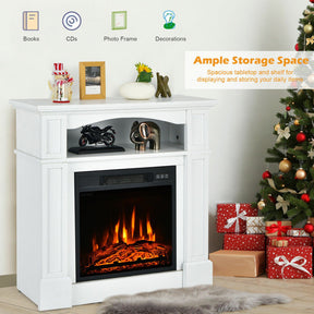 32 Inch Electric Fireplace Mantle 1400W Freestanding TV Stand Heater with Remote Control and Adjustable Brightness