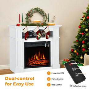 32 Inch Electric Fireplace Mantle 1400W Freestanding TV Stand Heater with Remote Control and Adjustable Brightness