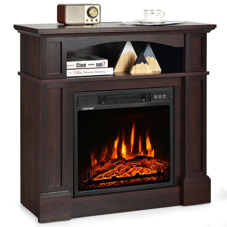 32 Inch Electric Fireplace Mantle 1400W Freestanding TV Stand Heater with Remote Control and Adjustable Brightness