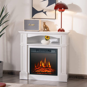32 Inch Electric Fireplace Mantle 1400W Freestanding TV Stand Heater with Remote Control and Adjustable Brightness