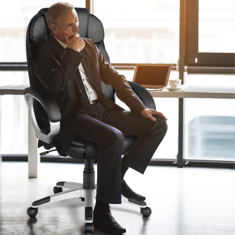 330 lbs Ergonomic Leather Office Chair High Back Adjustable Computer Desk Chair with Rocking Function