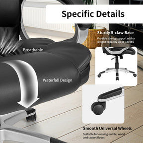 330 lbs Ergonomic Leather Office Chair High Back Adjustable Computer Desk Chair with Rocking Function