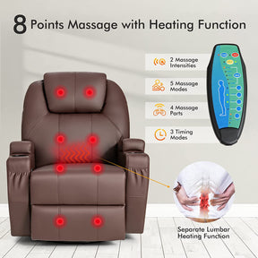 360 Degree Swivel Massage Recliner Chair Leather Glider Rocker Lounge Chair with Remote Control and Lumbar Heating for Nursery