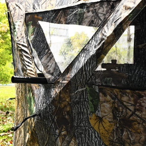 3 Person Pop up Ground Camo Deer Blind Portable Camouflage Hunting Blind Tent with 360 Degree Mesh Windows Carrying Bag