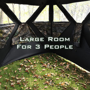 3 Person Pop up Ground Camo Deer Blind Portable Camouflage Hunting Blind Tent with 360 Degree Mesh Windows Carrying Bag