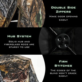 3 Person Pop up Ground Camo Deer Blind Portable Camouflage Hunting Blind Tent with 360 Degree Mesh Windows Carrying Bag