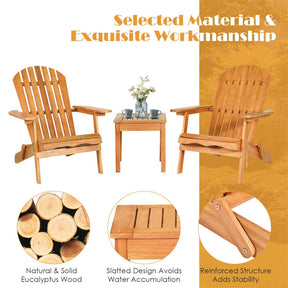 3 Pieces Patio Adirondack Chair Set Outdoor Wooden Chairs and Table Set with Widened Armrest