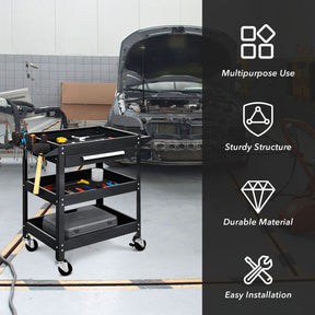 3 Tier Rolling Tool Cart 330 LBS Heavy Duty Utility Trolley Organizer with Drawer