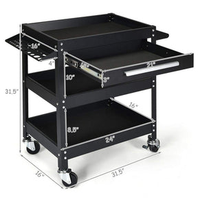 3 Tier Rolling Tool Cart 330 LBS Heavy Duty Utility Trolley Organizer with Drawer
