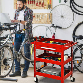 3 Tier Rolling Tool Cart 330 LBS Heavy Duty Utility Trolley Organizer with Drawer