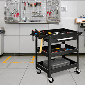 3 Tier Rolling Tool Cart 330 LBS Heavy Duty Utility Trolley Organizer with Drawer