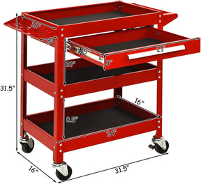 3 Tier Rolling Tool Cart 330 LBS Heavy Duty Utility Trolley Organizer with Drawer