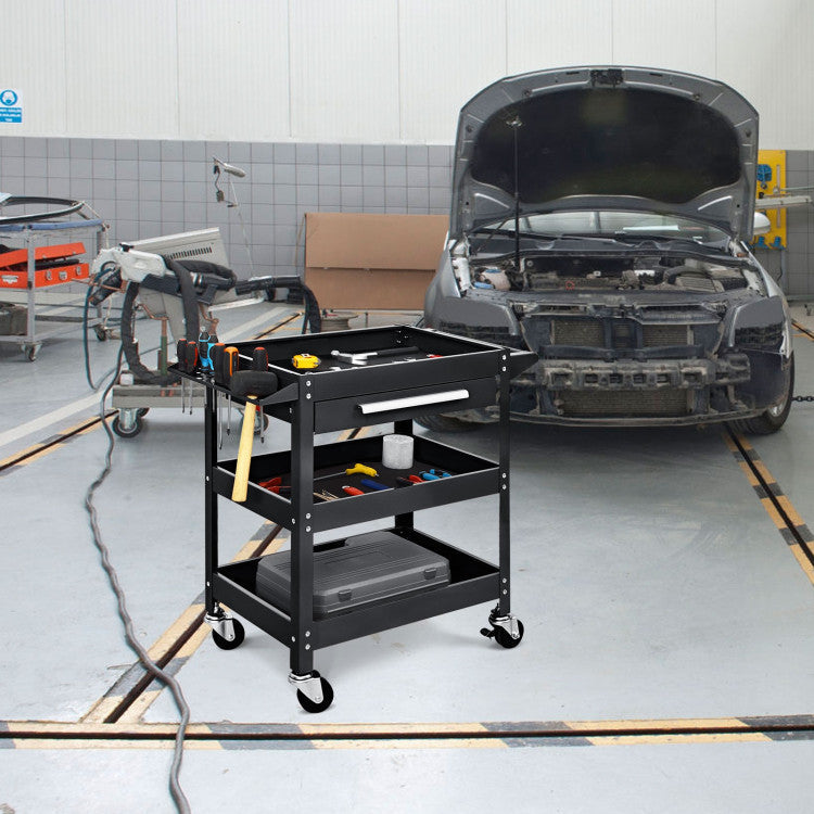 3 Tier Rolling Tool Cart 330 LBS Heavy Duty Utility Trolley Organizer with Drawer