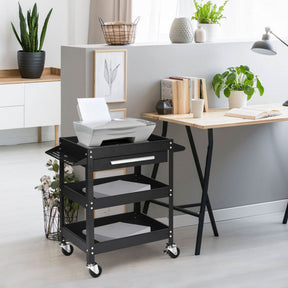 3 Tier Rolling Tool Cart 330 LBS Heavy Duty Utility Trolley Organizer with Drawer