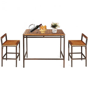 3 Pieces Outdoor Rattan Bar Height Bistro Set Patio Wicker Dining Furniture Set with Table and 2 Bar Chairs