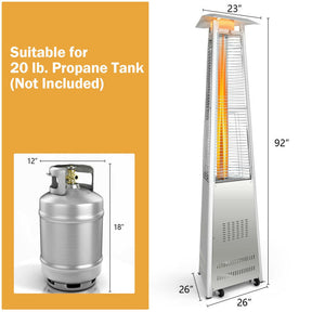 42000 BTU Outdoor Stainless Steel Pyramid Propane Heater With Ignition System and Wheels