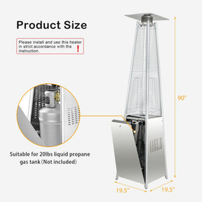 42000 BTU Portable Pyramid Stainless Steel Propane Patio Heater with Ignition System and Wheels