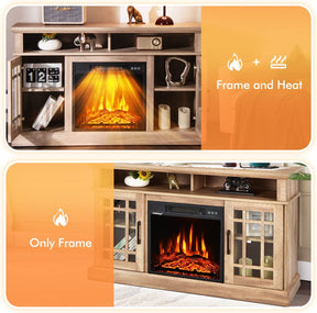 48 Inch Wooden TV Stand Console Table with 1400W Electric Fireplace and Open Storage