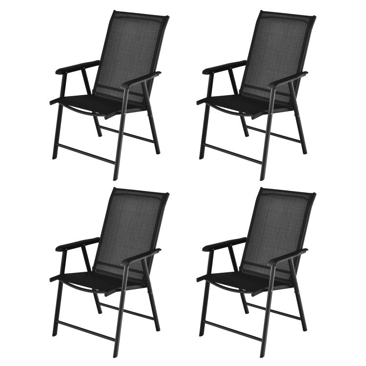 4 Pieces Outdoor Folding Textilene Chair Set Portable Patio Dining Chairs Sling Chair with Armrest for Camping Poolside Beach