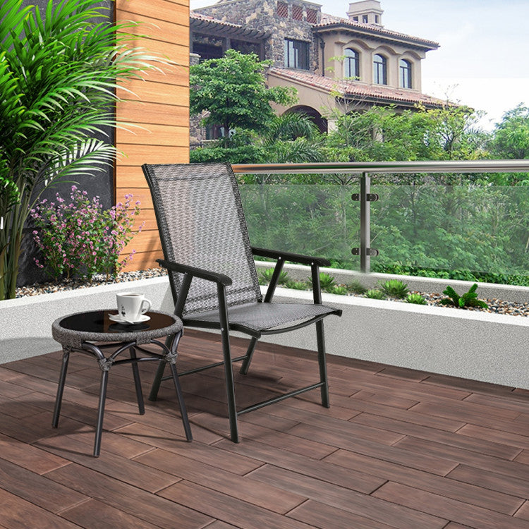 4 Pieces Outdoor Folding Textilene Chair Set Portable Patio Dining Chairs Sling Chair with Armrest for Camping Poolside Beach