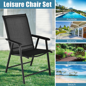 4 Pieces Outdoor Folding Textilene Chair Set Portable Patio Dining Chairs Sling Chair with Armrest for Camping Poolside Beach