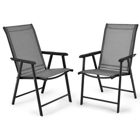 4 Pieces Outdoor Folding Textilene Chair Set Portable Patio Dining Chairs Sling Chair with Armrest for Camping Poolside Beach