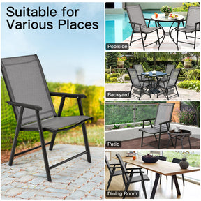 4 Pieces Outdoor Folding Textilene Chair Set Portable Patio Dining Chairs Sling Chair with Armrest for Camping Poolside Beach