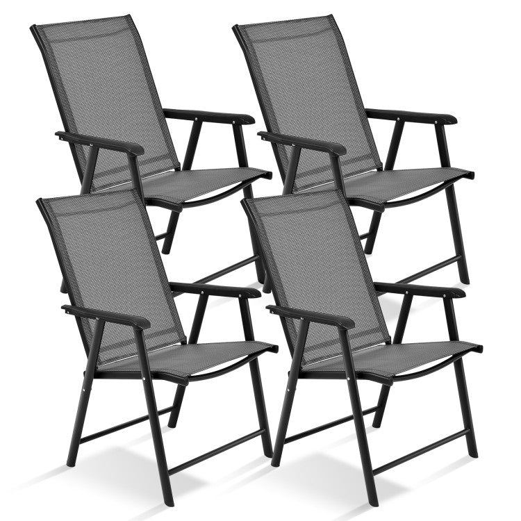 4 Pieces Outdoor Folding Textilene Chair Set Portable Patio Dining Chairs Sling Chair with Armrest for Camping Poolside Beach