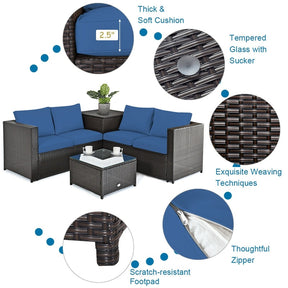 4 Pieces Outdoor Rattan Furniture Set Patio Wicker Conversation Sofa Set with Cushion and Table